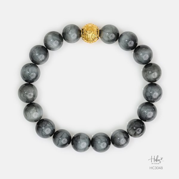 Gold Vermeil Money Ball Grey Tiger Eye Bracelet (12mm)