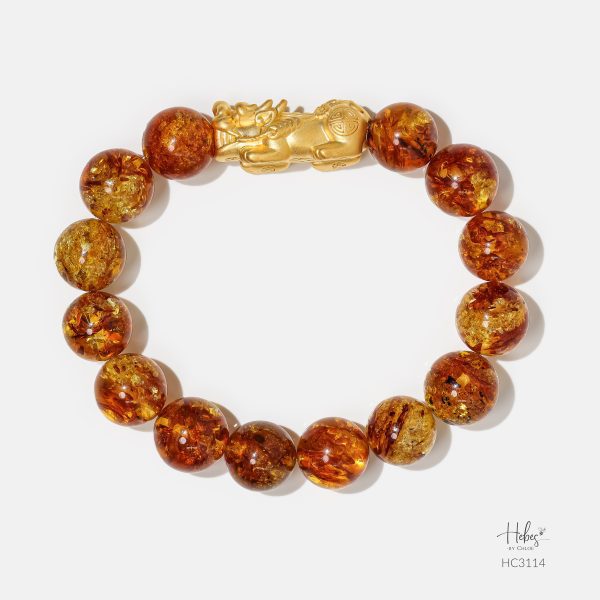 Gold Vermeil Pixiu Amber Bracelet (12mm) 993114