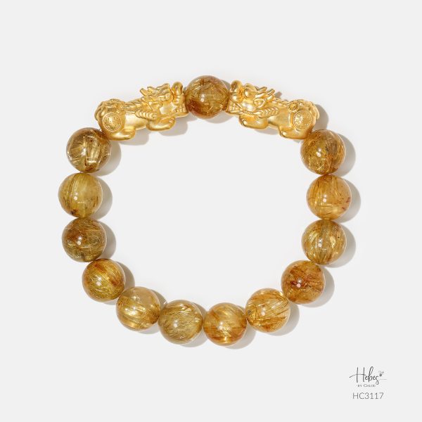Gold Vermeil Pixiu Yellow Rutilated Quartz Bracelet (10mm) 993117