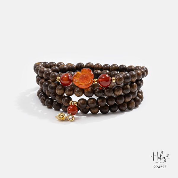 Vietnamese 108 Beads Agarwood Red Agate Peony Bracelet (6mm) 994227