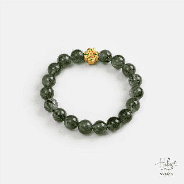 24K Gold 4-Clover Green Rutilated Quartz Bracelet (9mm) 994419