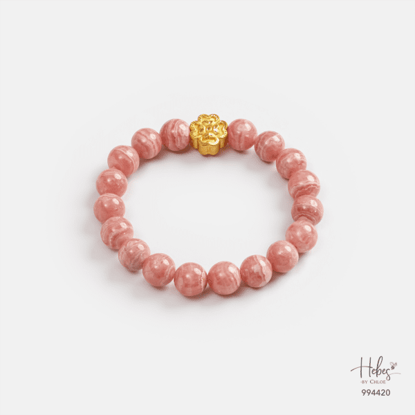 24K Gold 4-Clover Rhodochrosite Bracelet (9mm) 994420