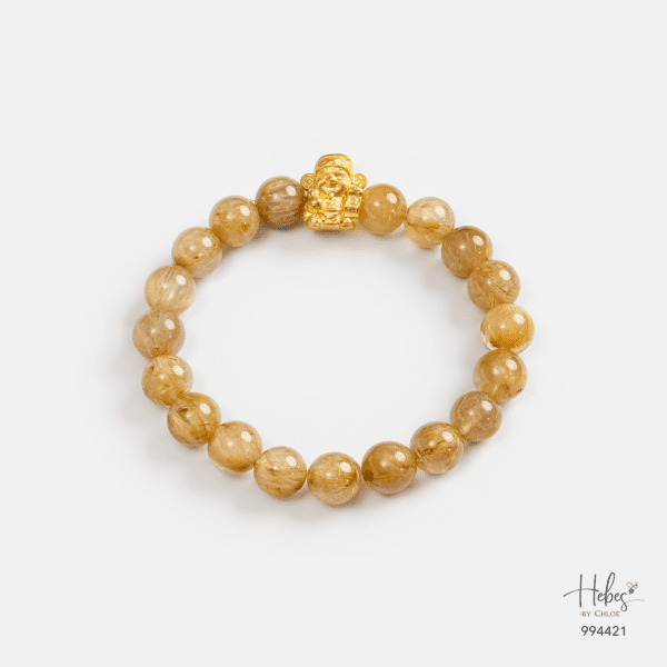 24K Gold God Of Wealth Yellow Rutilated Quartz Bracelet (9mm) 994421