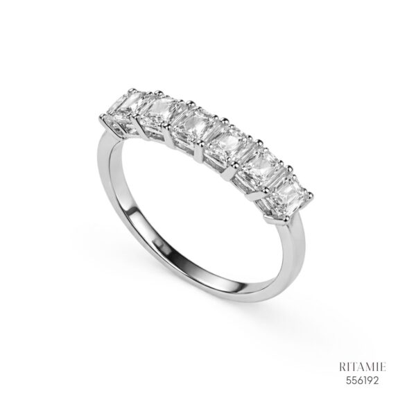 Emerald Pear Three-Stone Moissanite Silver Ring 556192