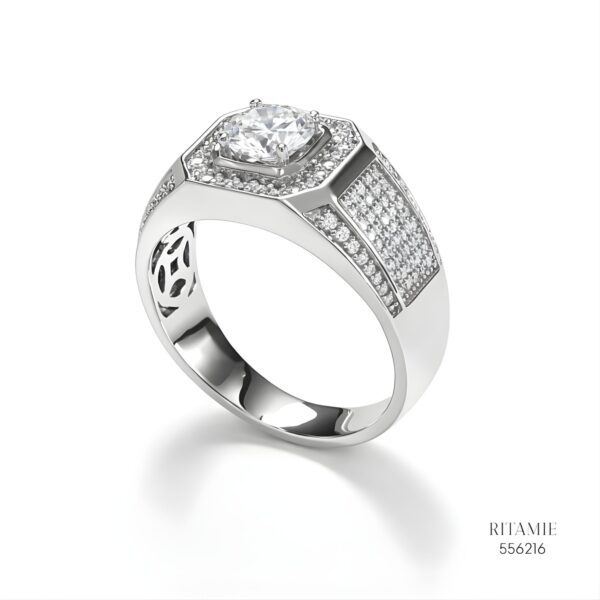 The Octagon Monarch Silver Moissanite Ring 556216
