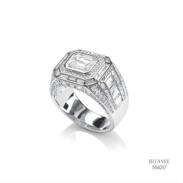 The Emerald Sovereign Silver Moissanite Ring 556217