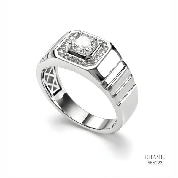 The Modern Sovereign Silver Moissanite Ring 556223