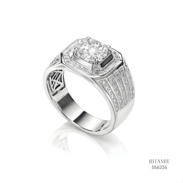The Sovereign Radiant Silver Moissanite Ring 556226