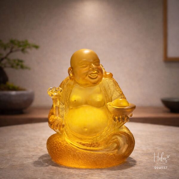 Crystal Feng Shui Golden Laughing Buddha Statue 994537