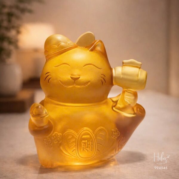 Crystal Feng Shui Golden Fortune Cat Statue 994545