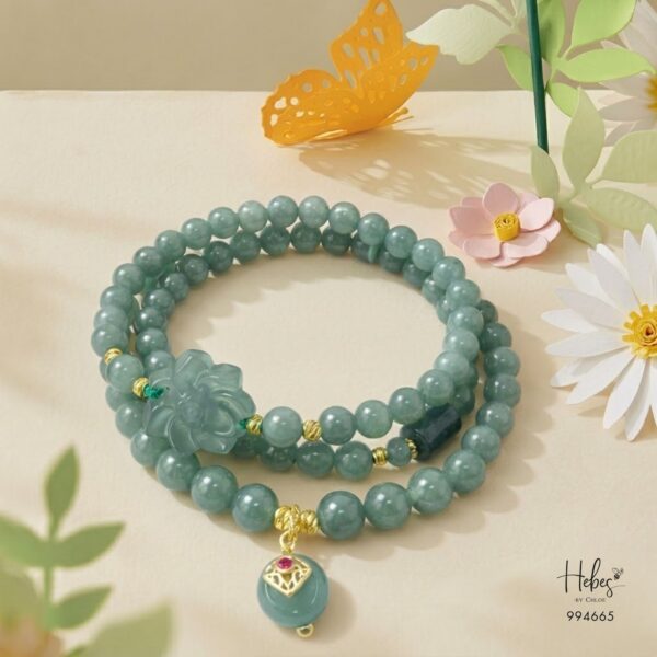 Turquoise 108 Mala with Lotus & Lu Feng 994665