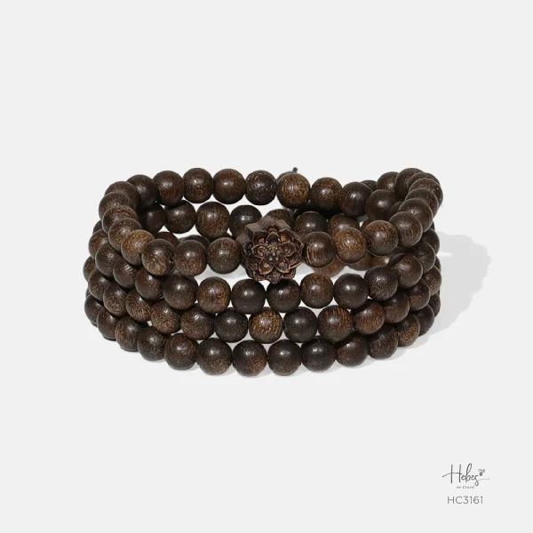 Vietnamese 108 Beads Agarwood Lotus Charm Bracelet (8mm) - HC3161