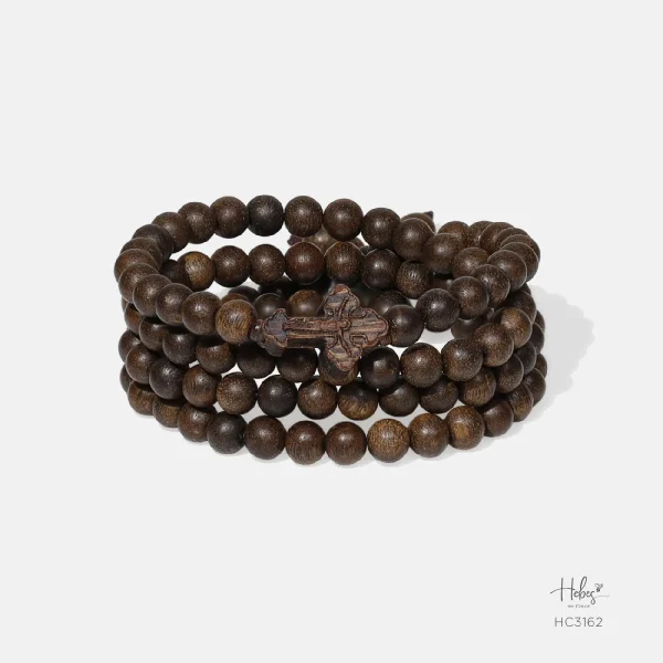 Vietnamese 108 Beads Agarwood Cross Charm Bracelet (6mm) - HC3162