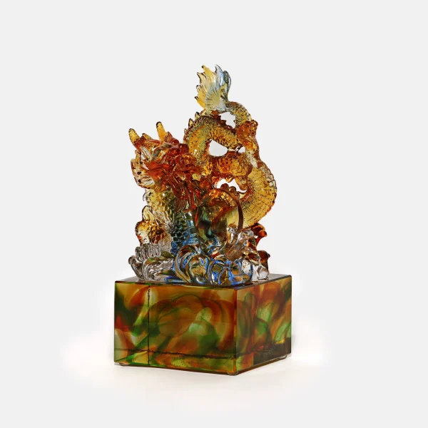 Crystal Feng Shui Golden Dragon Holding Jade Statue HC330104