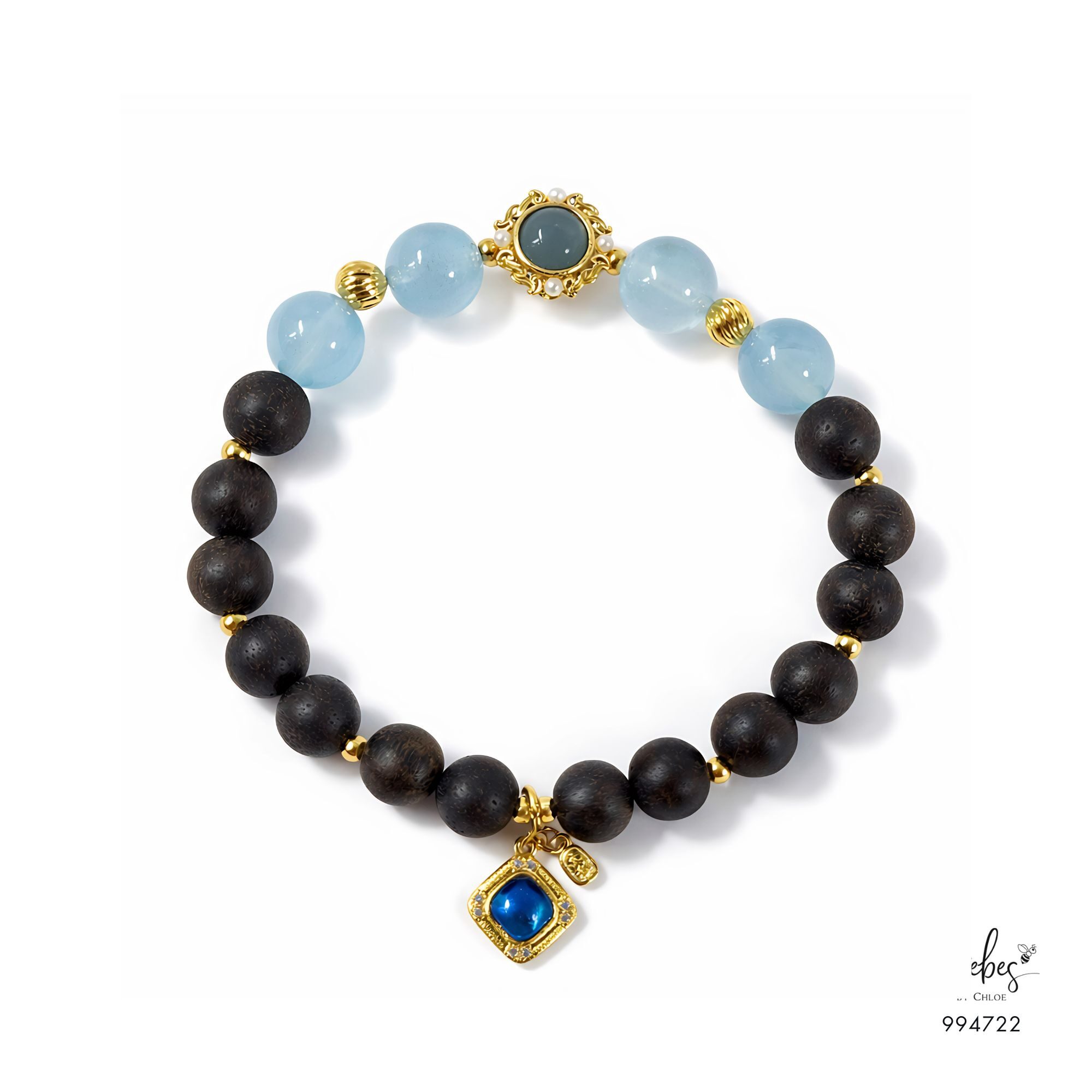 Vietnamese Agarwood & Aquamarine Petal Glow Bracelet 994722