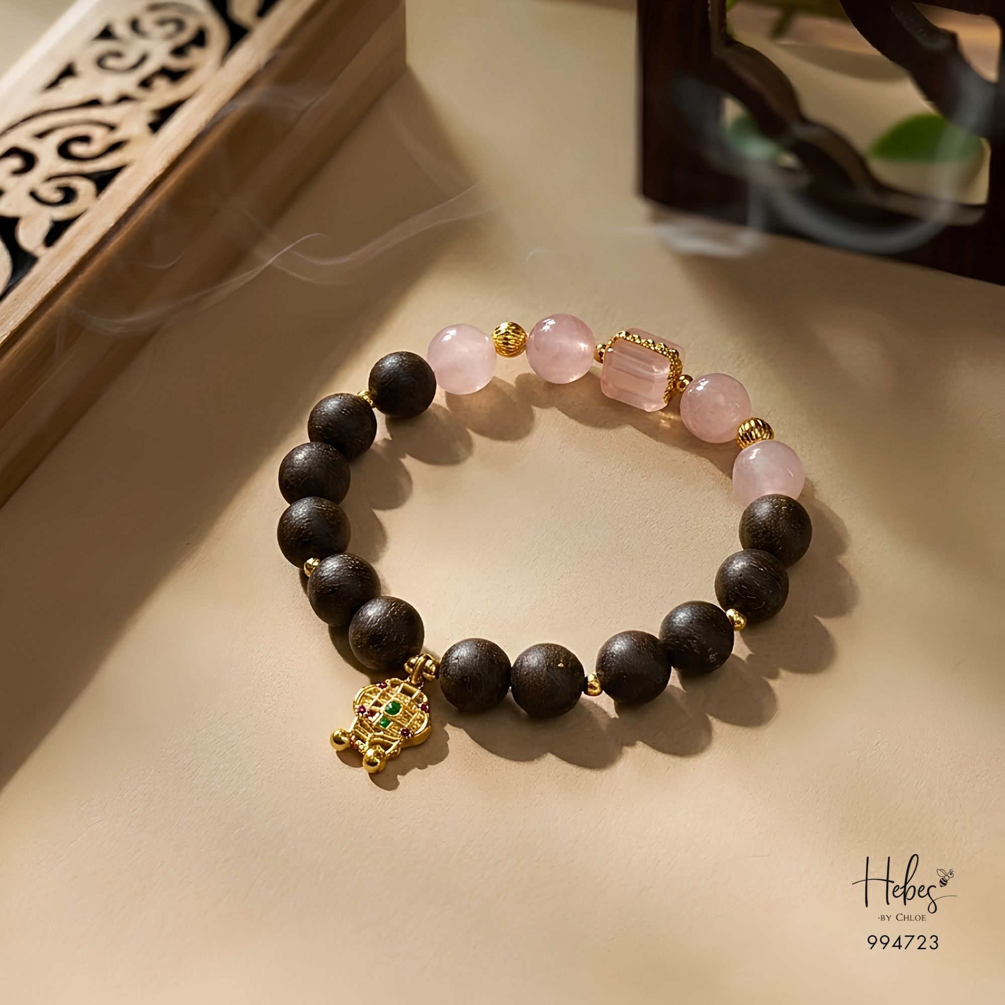 Vietnamese Agarwood & Rose Quartz Longevity Bracelet 994723