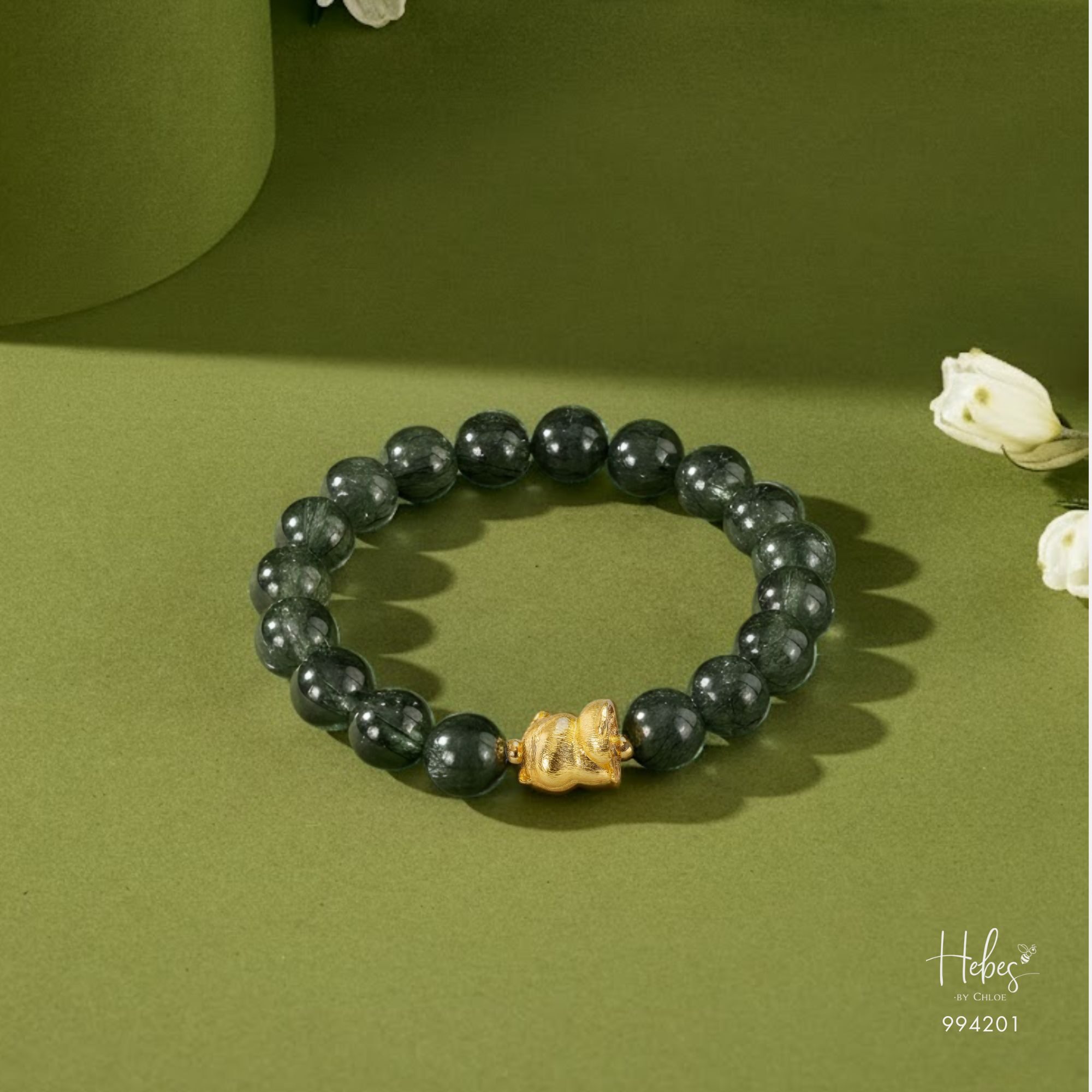 Glimmer Green Rutilated Gold Cat Bracelet 994201